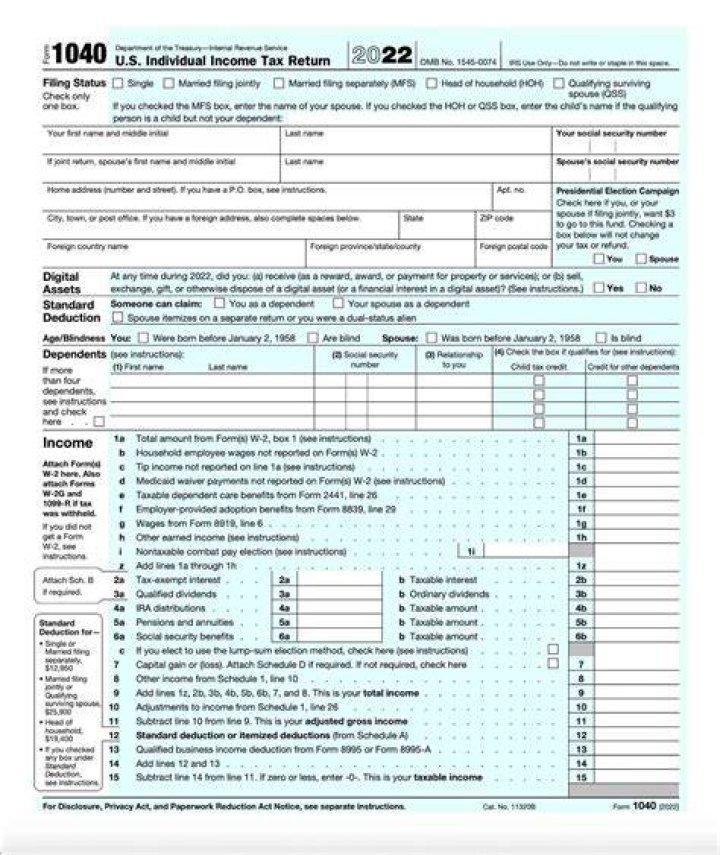 2023 Irs Tax Form 1040 Printable Forms Free Online