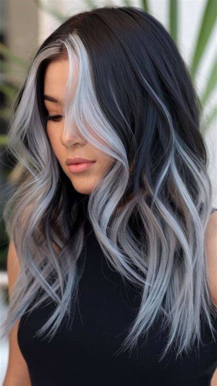 Black And Silver Hair, Silver Ombre Hair, Silver Money Piece On Dark