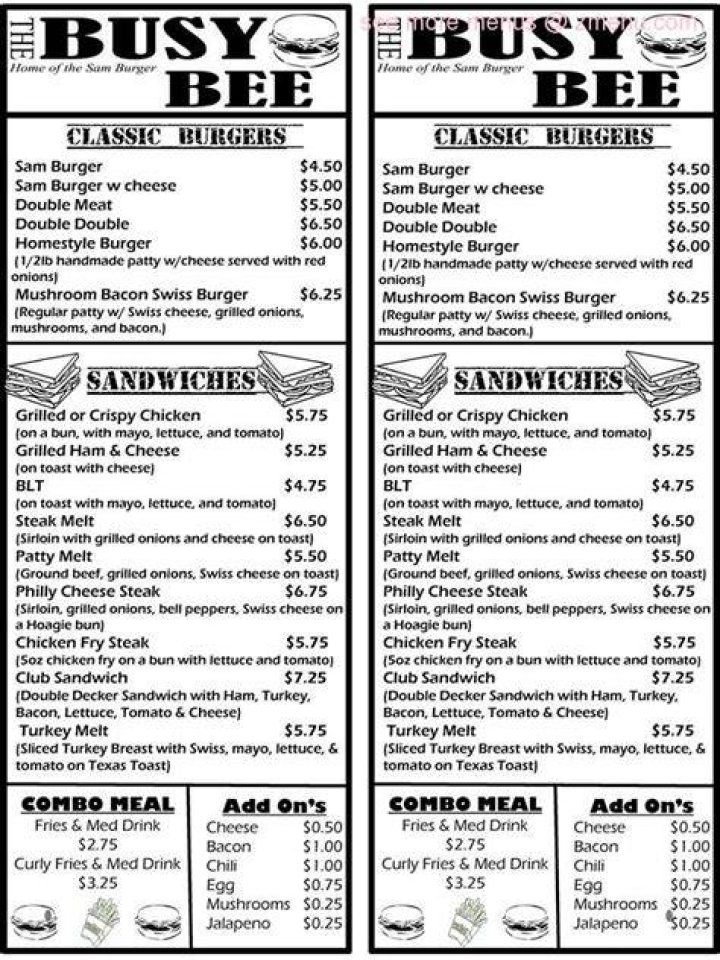 Busy Bee Menu (2012) Yelp